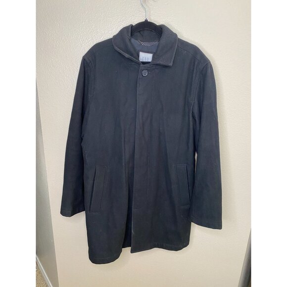 Vintage Gap Mens Wool-Blend‎ Coat Black Large Size Classic Style Warm Outerwear - Picture 1 of 7